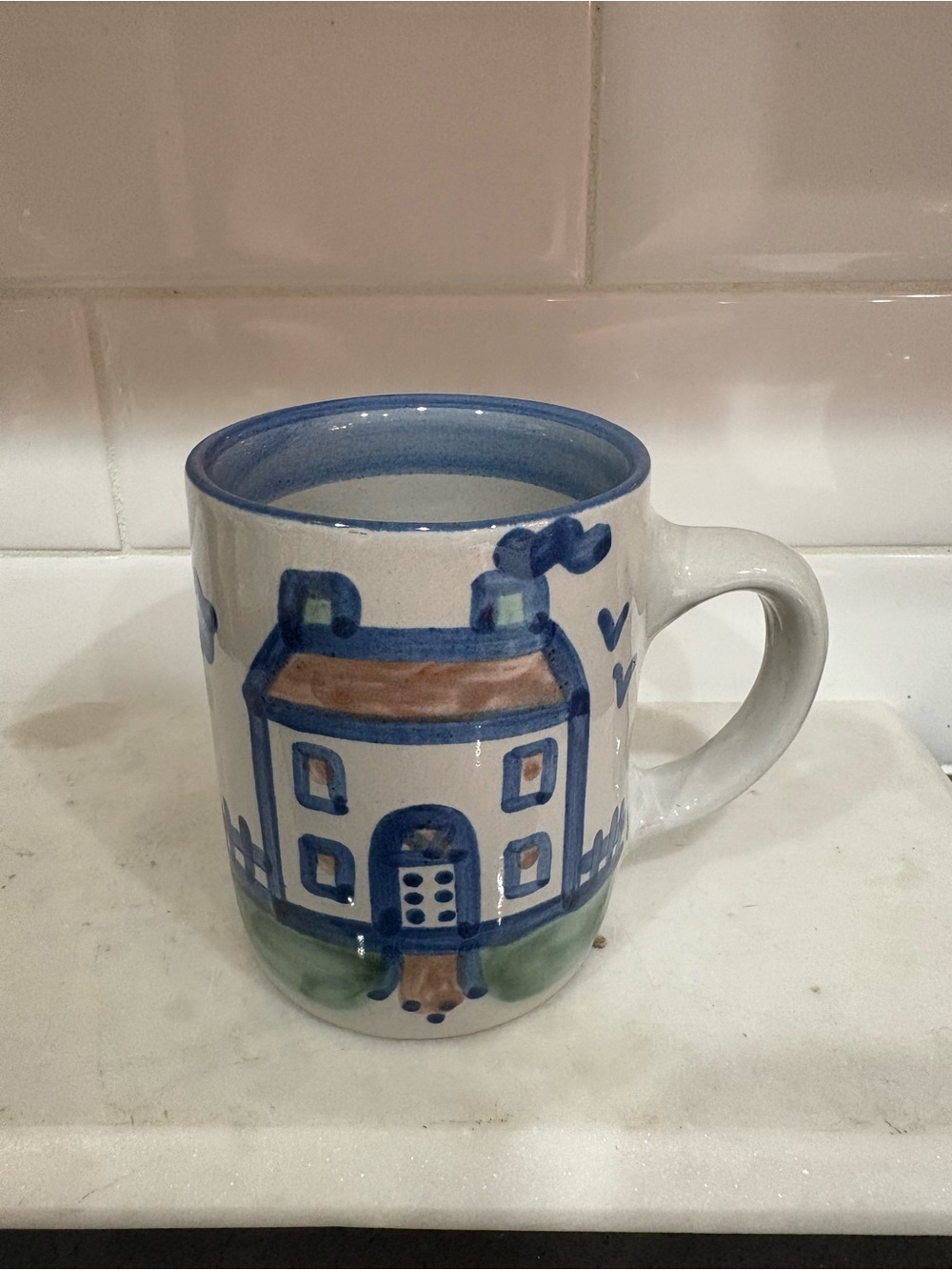 M A Hadly Blue & Brown Hand-Painted Ceramic House Mug